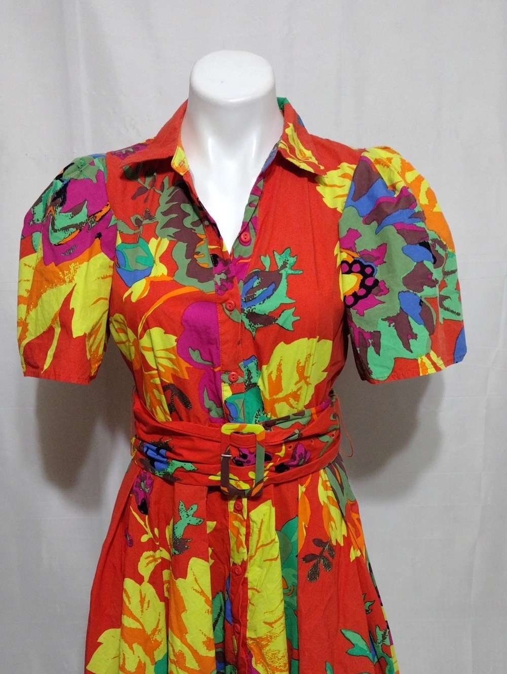 Christopher John Rogers Floral Puff Sleeve Belted Cotton Poplin Maxi Dress US 8 - Picture 5 of 16